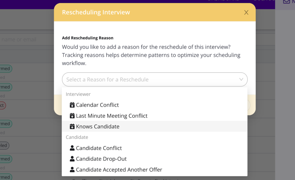 Rescheduling reasons