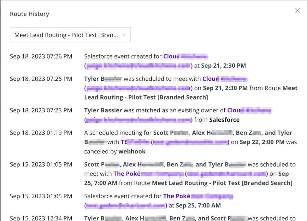 GoodTime Meet Lead Routing History