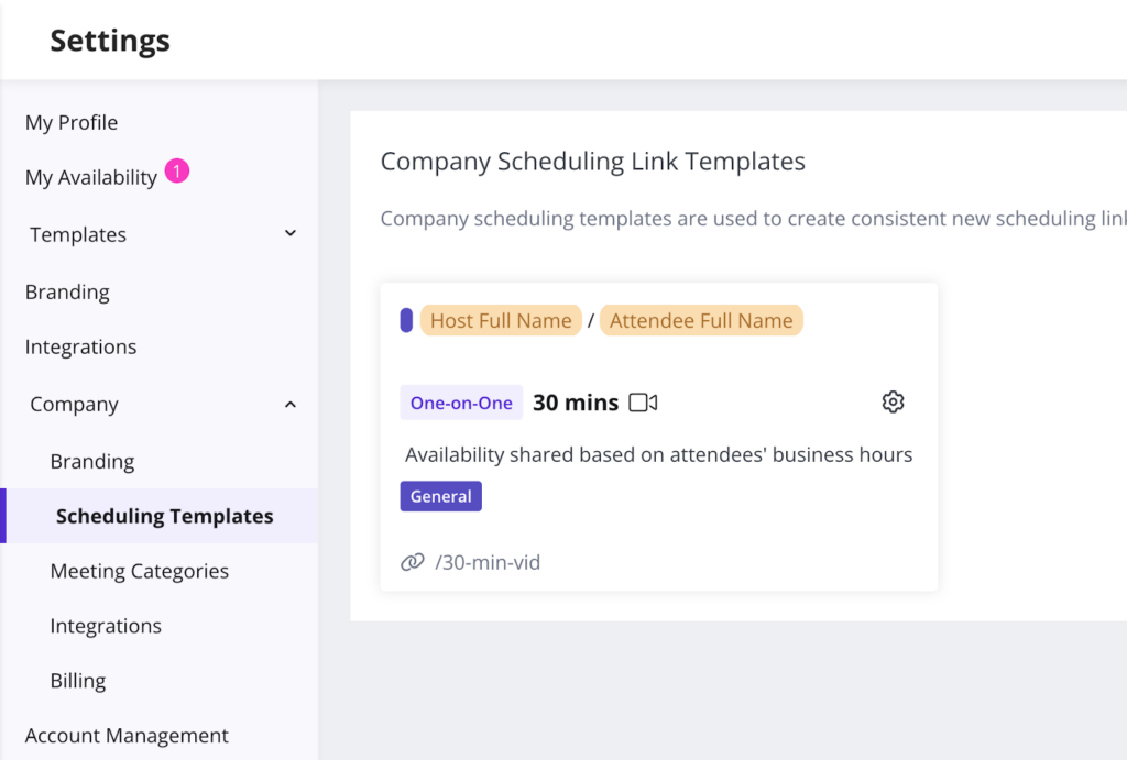 Company default scheduling links