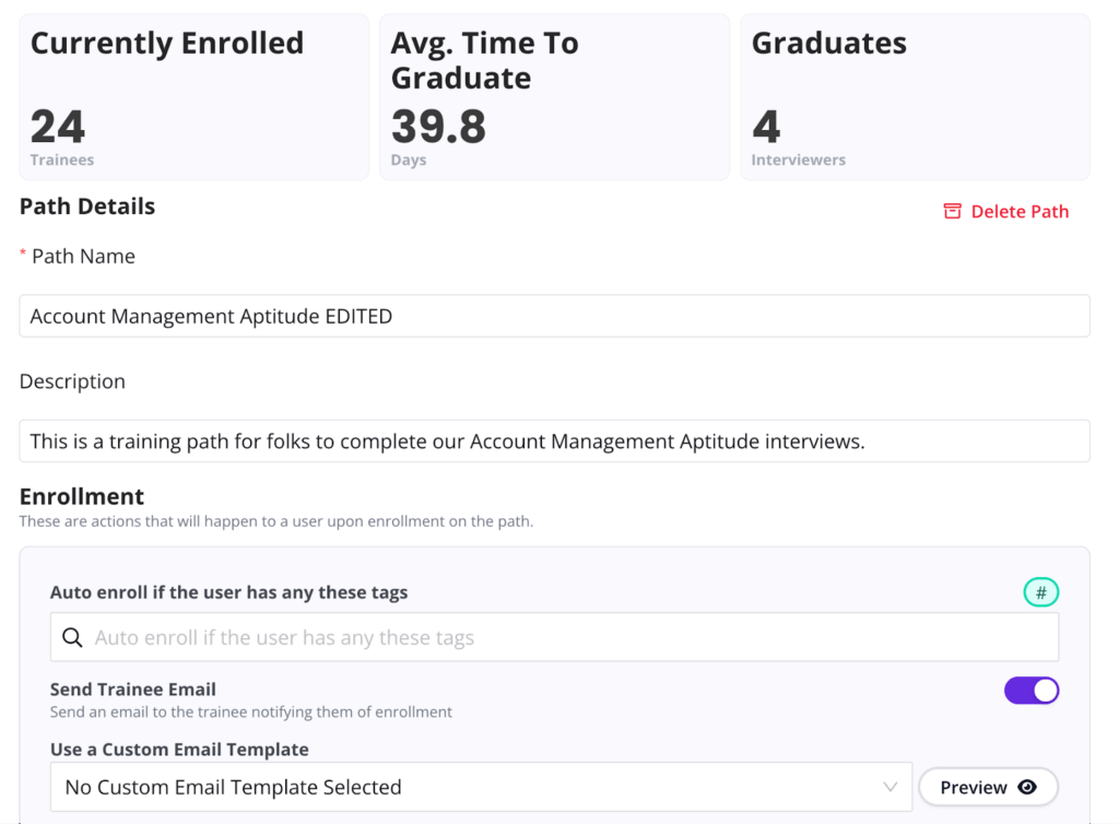 Training path KPIs GoodTime